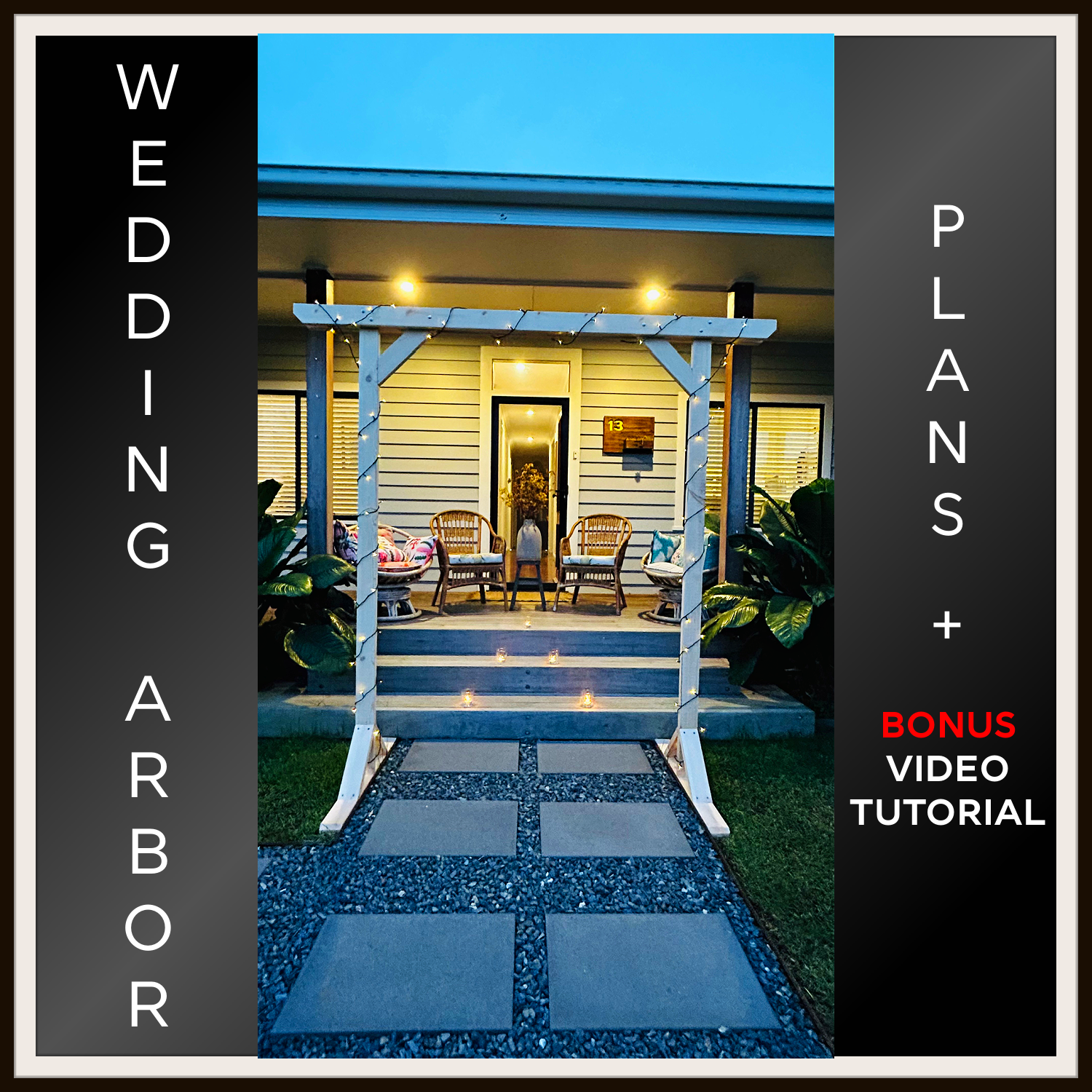 Picture of wedding arbor with lights